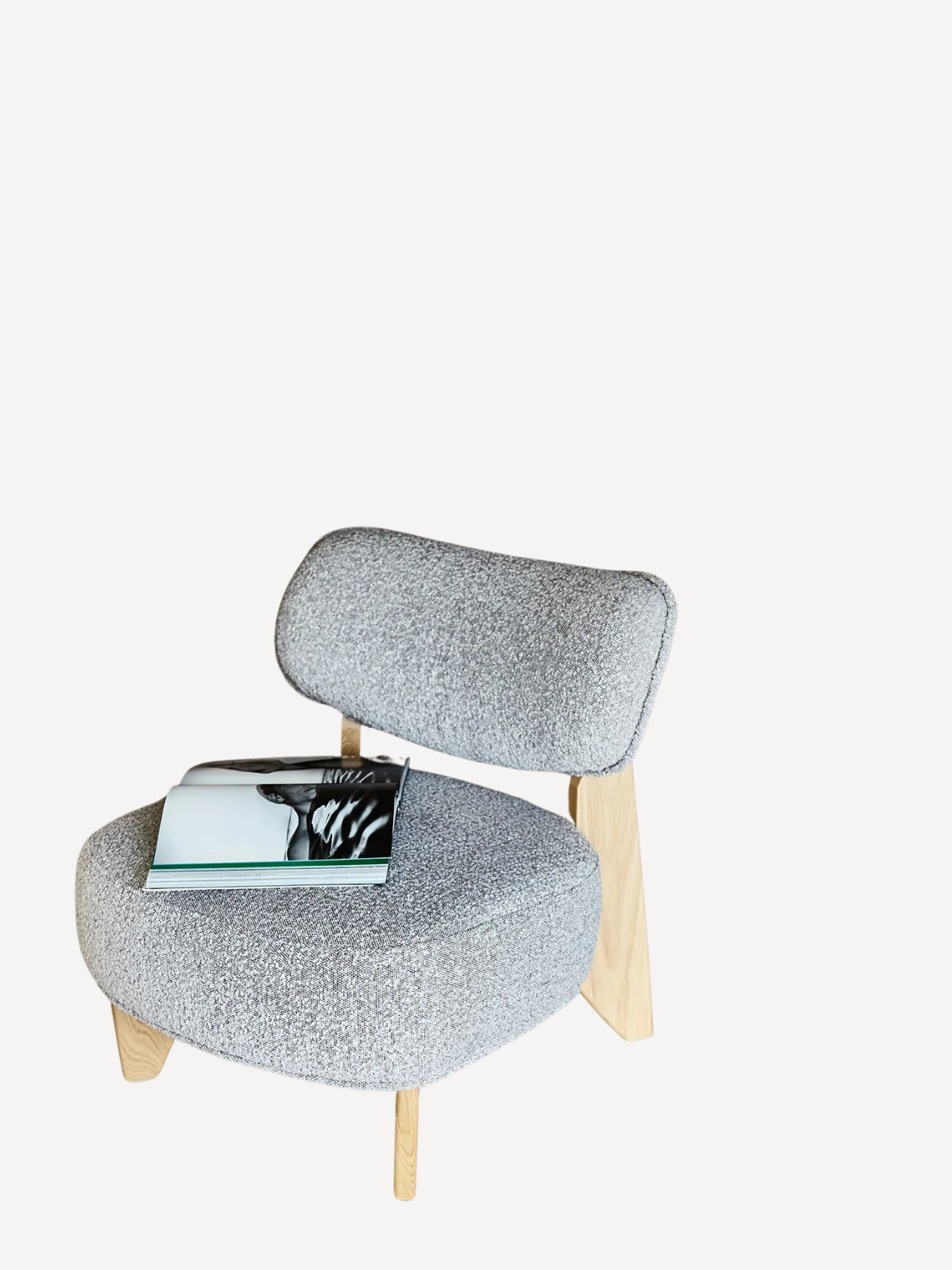 Panac -Oak armchair covered with Bouclette fabric, Nicolo