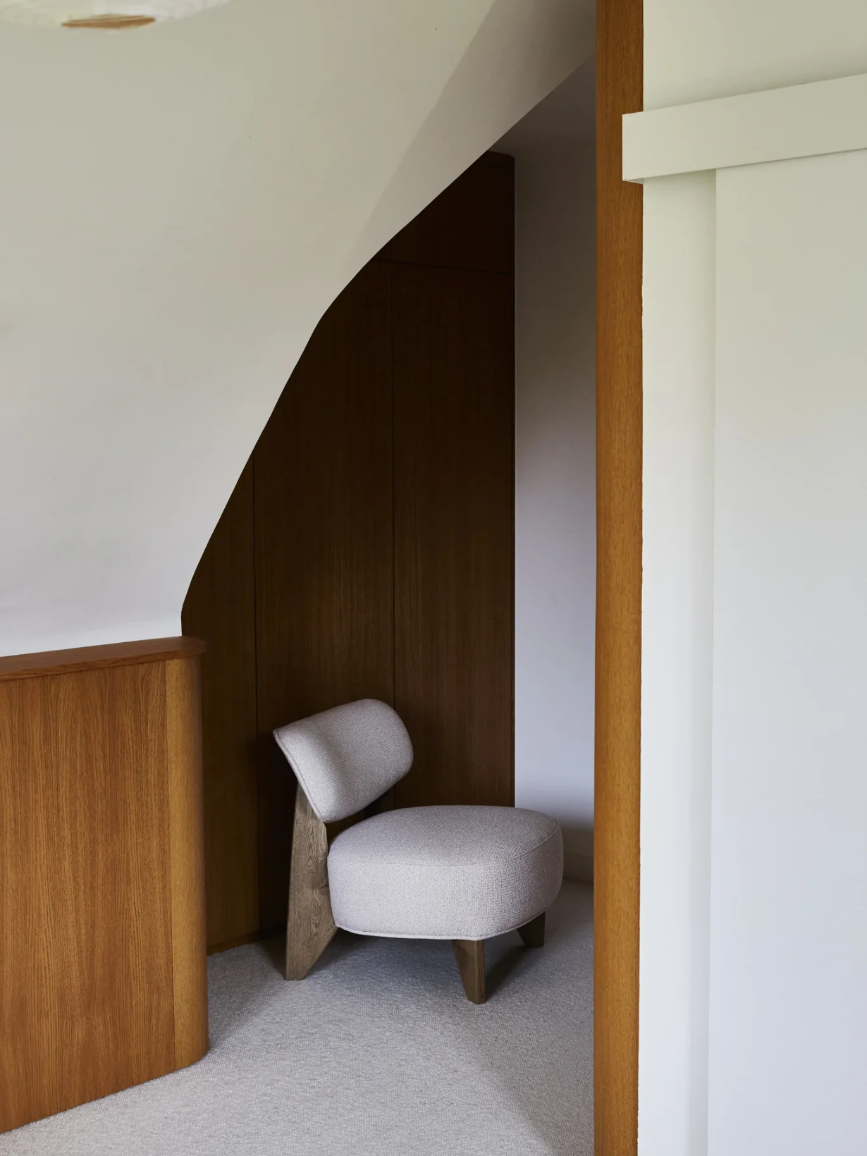 Panac -Oak armchair covered with Bouclette fabric, Nicolo