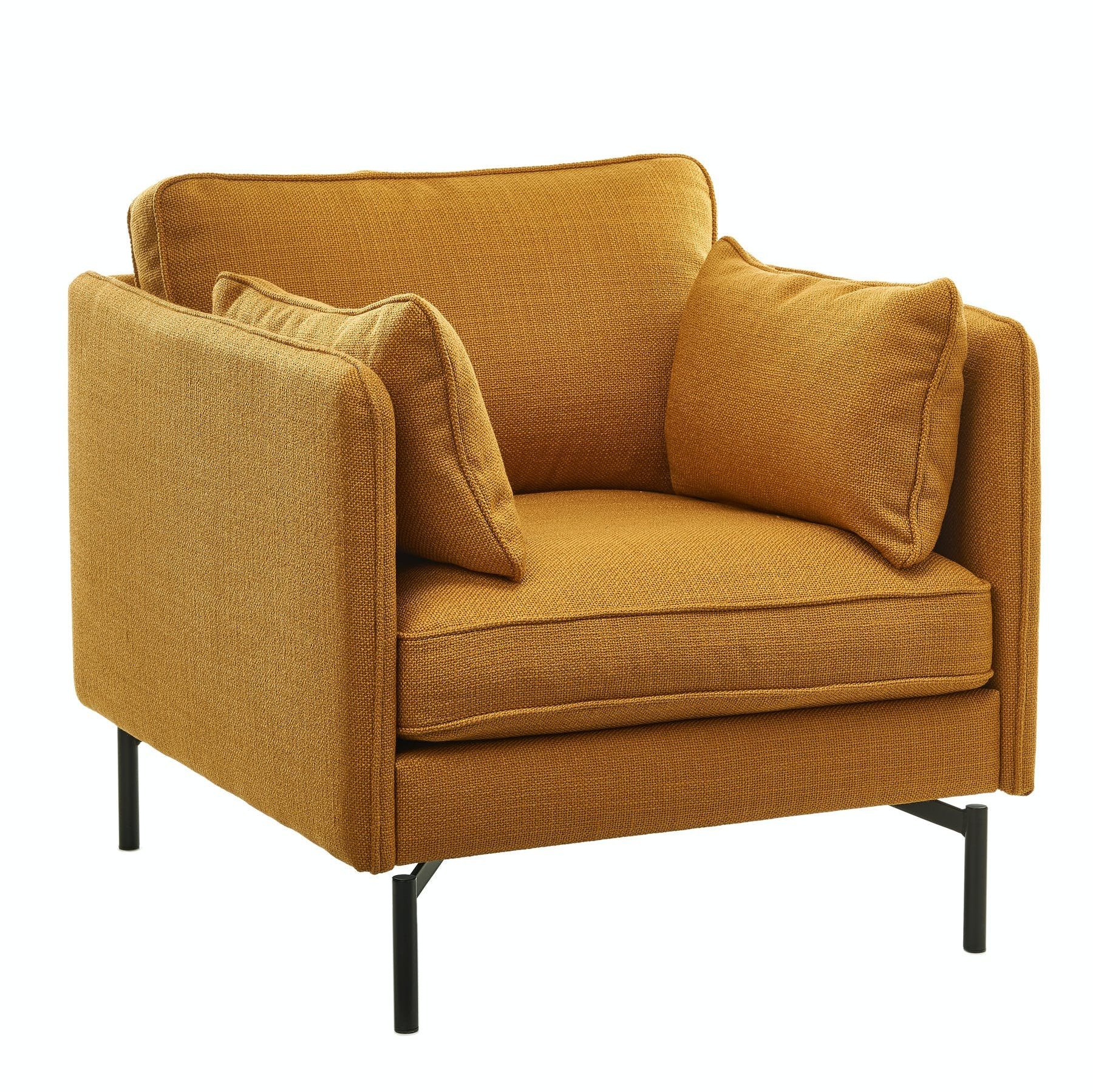 Fauteuil en tissu jaune moutarde, PP n°2.