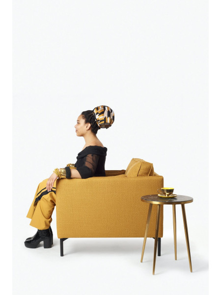 Fauteuil en tissu jaune moutarde, PP n°2