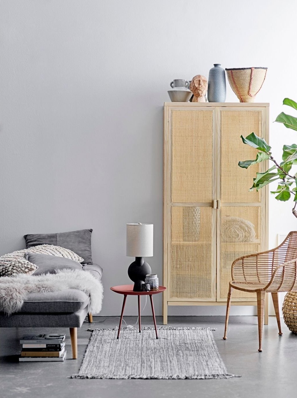 Armoire en pin et rotin naturel, Mariana - Bloomingville