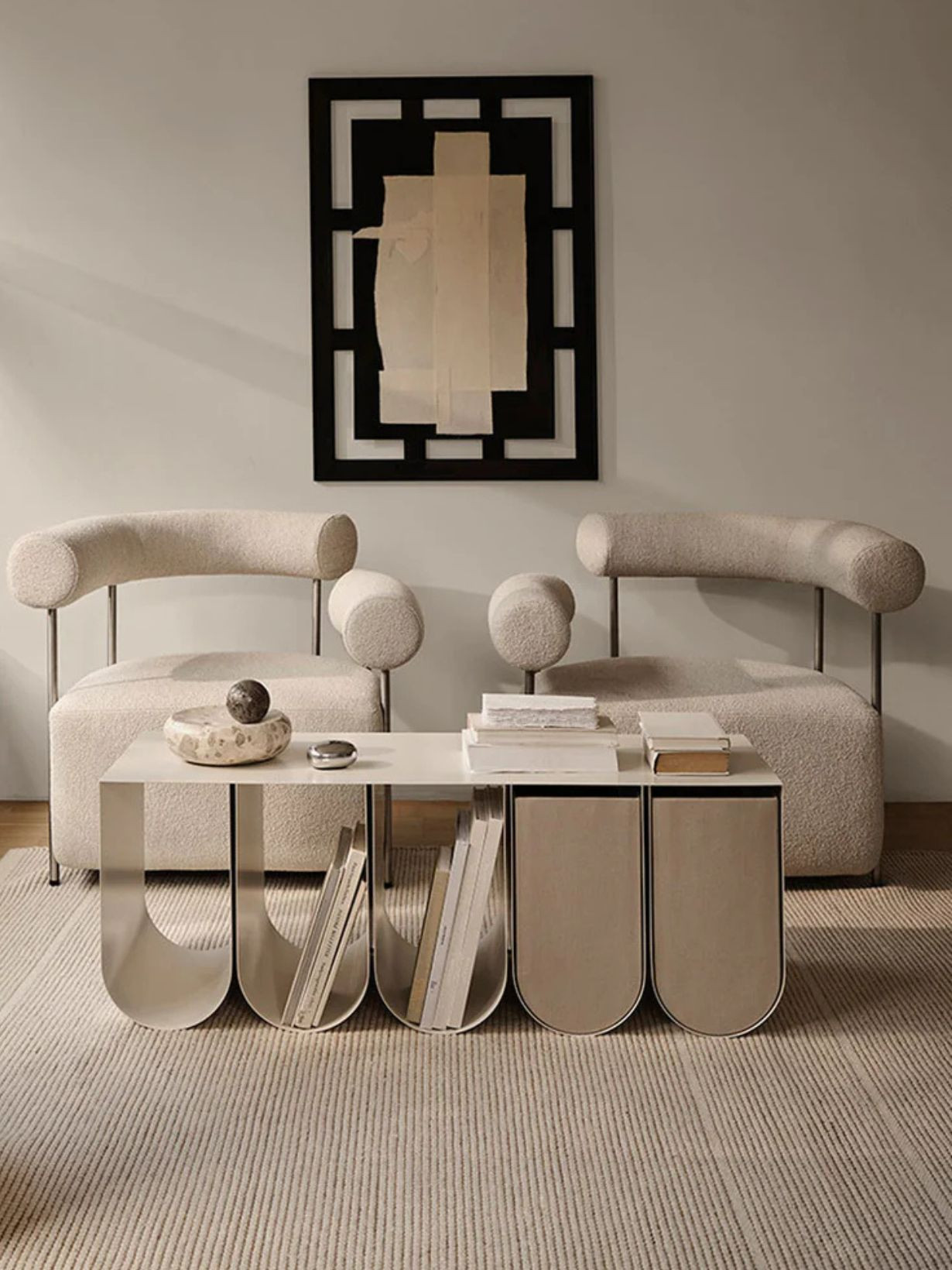 Kristina dam white curved steel storage bench
