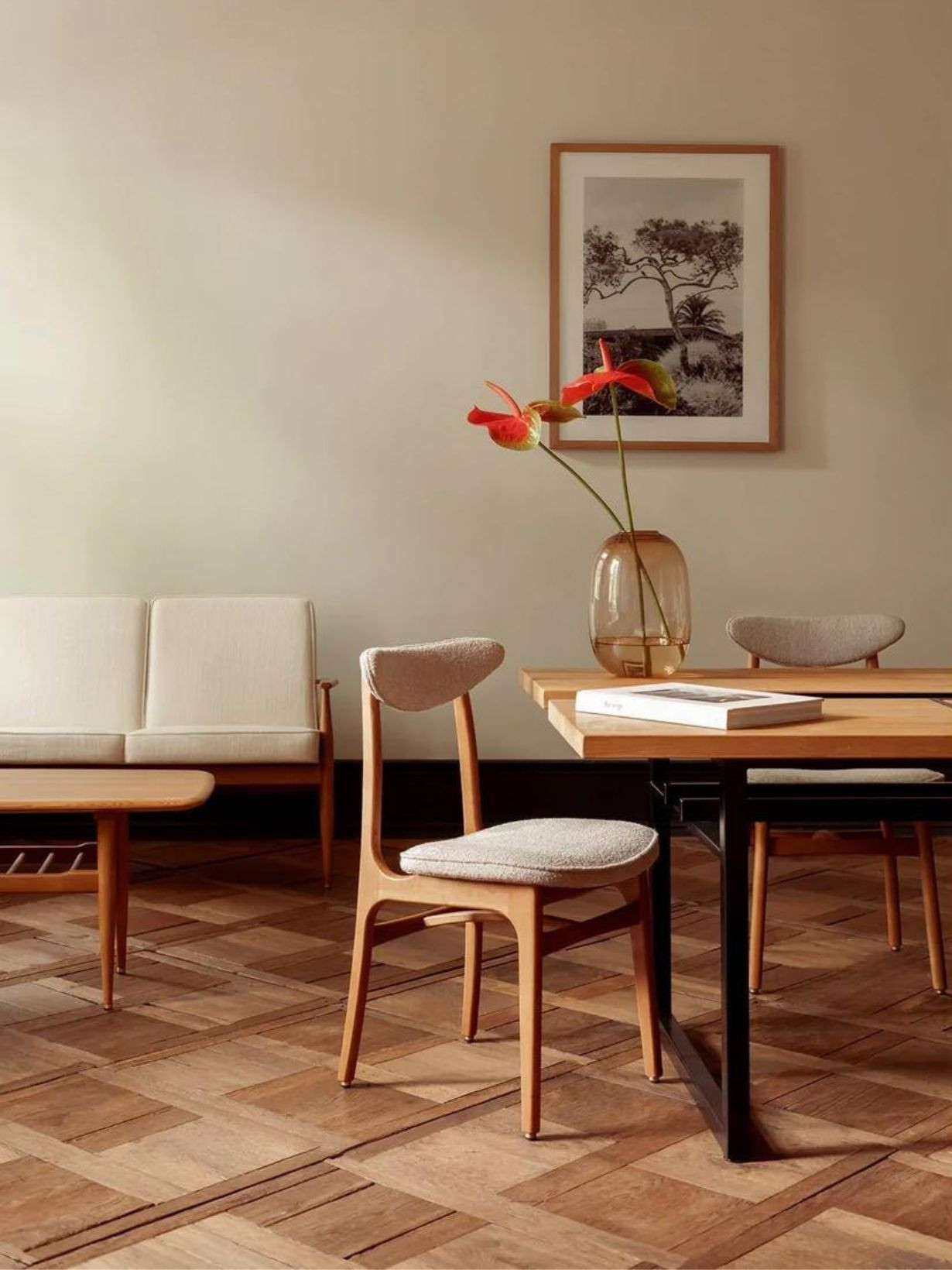 366 Concept 200-190 series Chair in solid ash wood and Boucle Creme Fabric