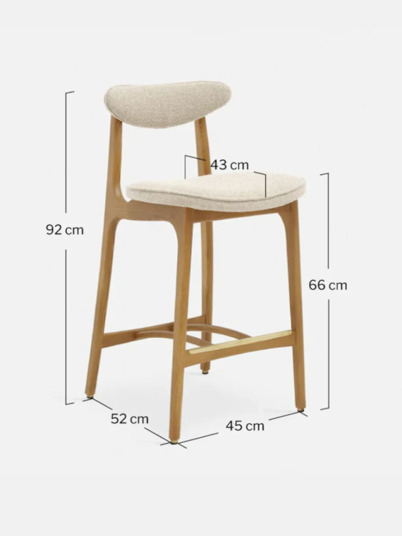 366 Concept Chaise de bar 200-190 en frêne massif et tissu bouclette