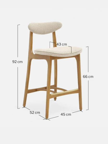 366 Concept Chaise de bar 200-190 en frêne massif et tissu bouclette