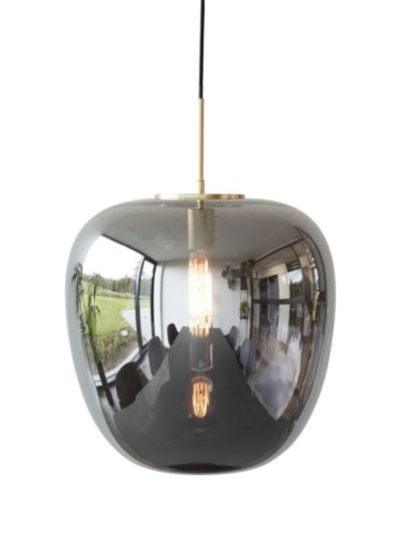 hubsch Reflect Hanging lamp in smoked glass with brass detail