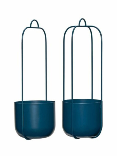Hubsch lot de 2 cache-pots suspendus en métal bleu petrole Lotus