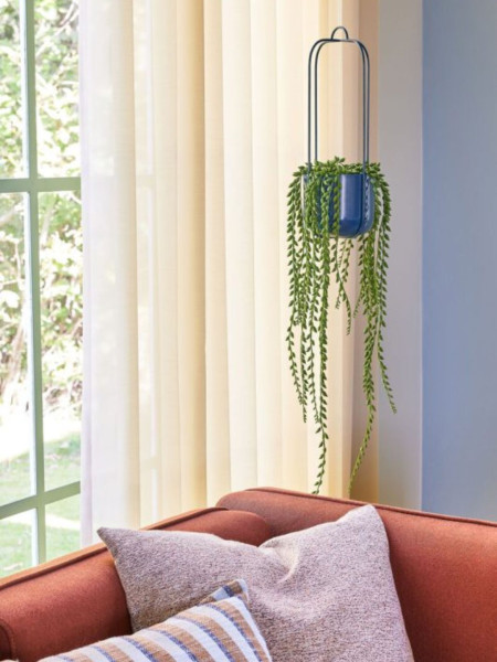 Hübsch set of 2 Lotus hanging planters in petrol blue metal.