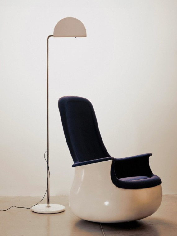 DCW Lampadaire chromé avec socle en marbre Mezzaluna