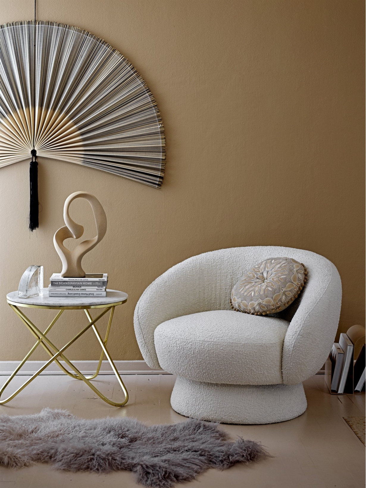 Ecru fabric upholstered armchair, Ted - Bloomingville