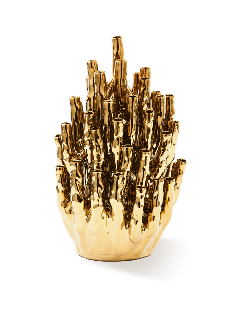 Pols Potten Coral 50-tulips vase gold · front view