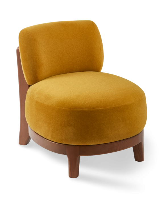 Pols Potten ash and yellow fabric armchair Fizz Soft · front view