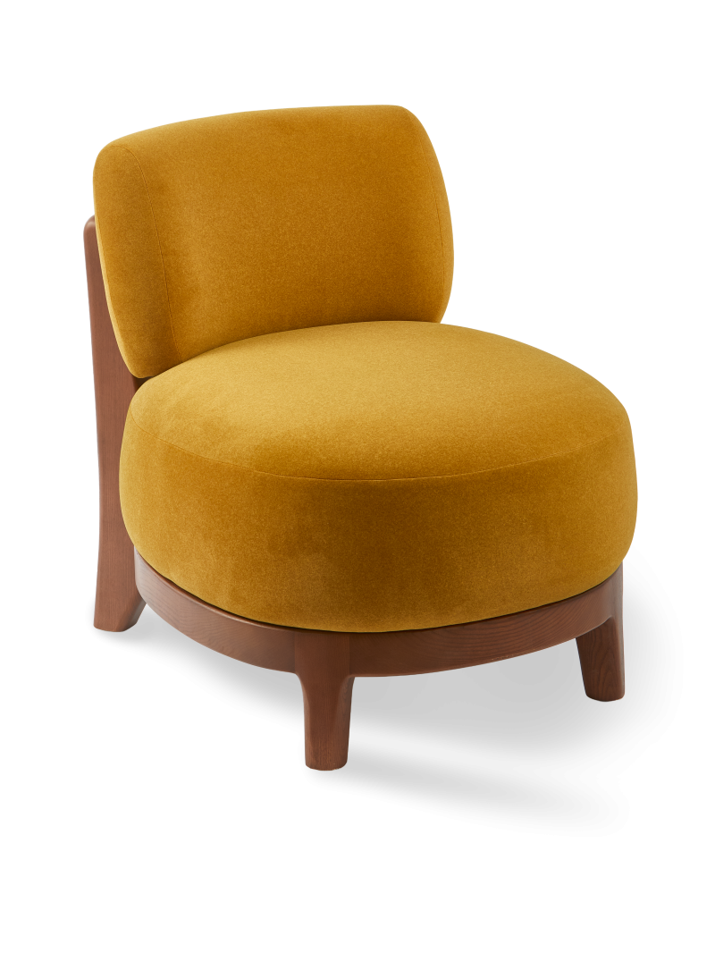 Pols Potten ash and yellow fabric armchair Fizz Soft · front view