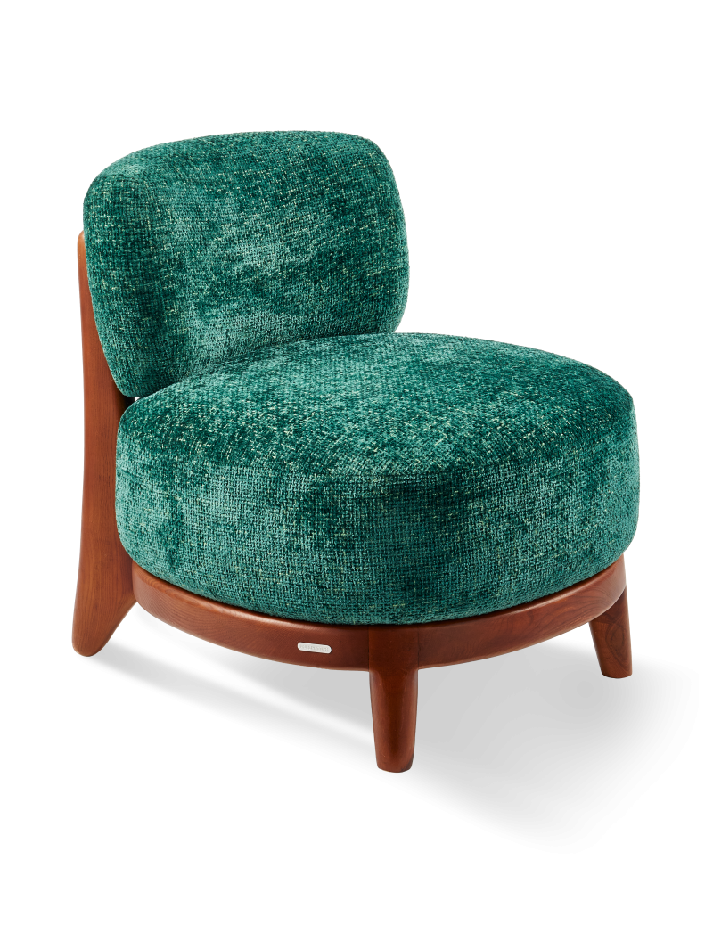 Pols Potten ash and dark green fabric armchair Fizz Greenish · front view