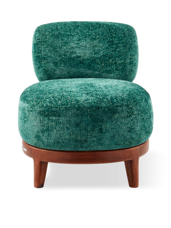 Pols Potten ash and dark green fabric armchair Fizz Greenish · front view