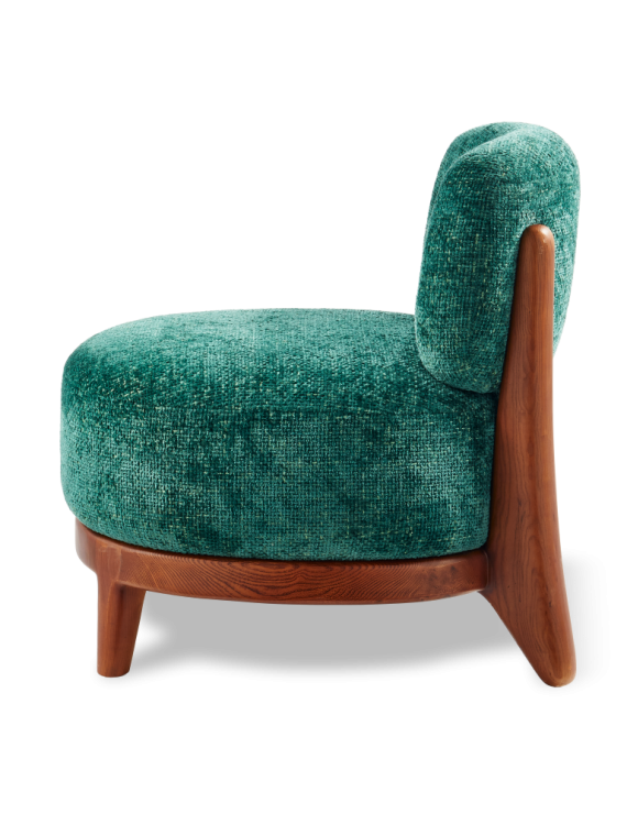 Pols Potten ash and dark green fabric armchair Fizz Greenish · front view