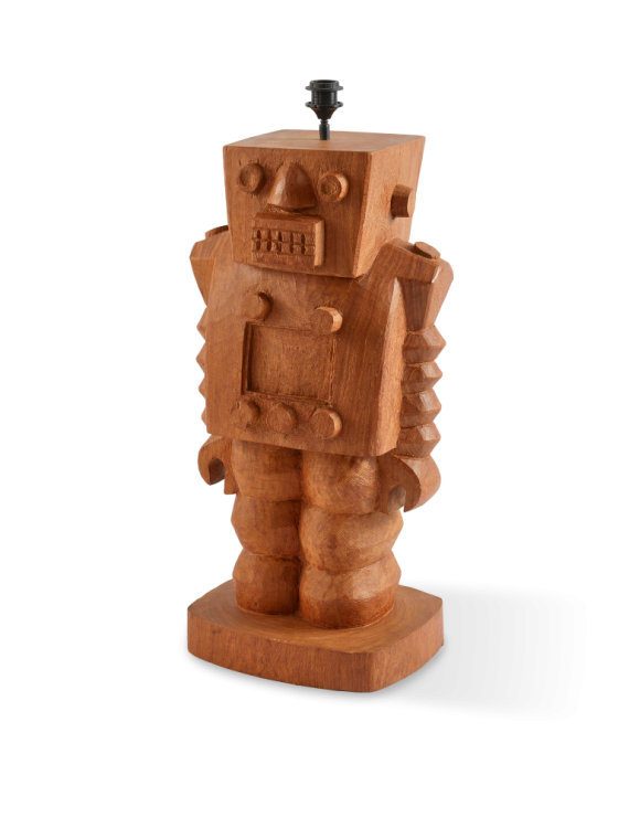 Pols Potten Robot cognac wood lamp base · front view