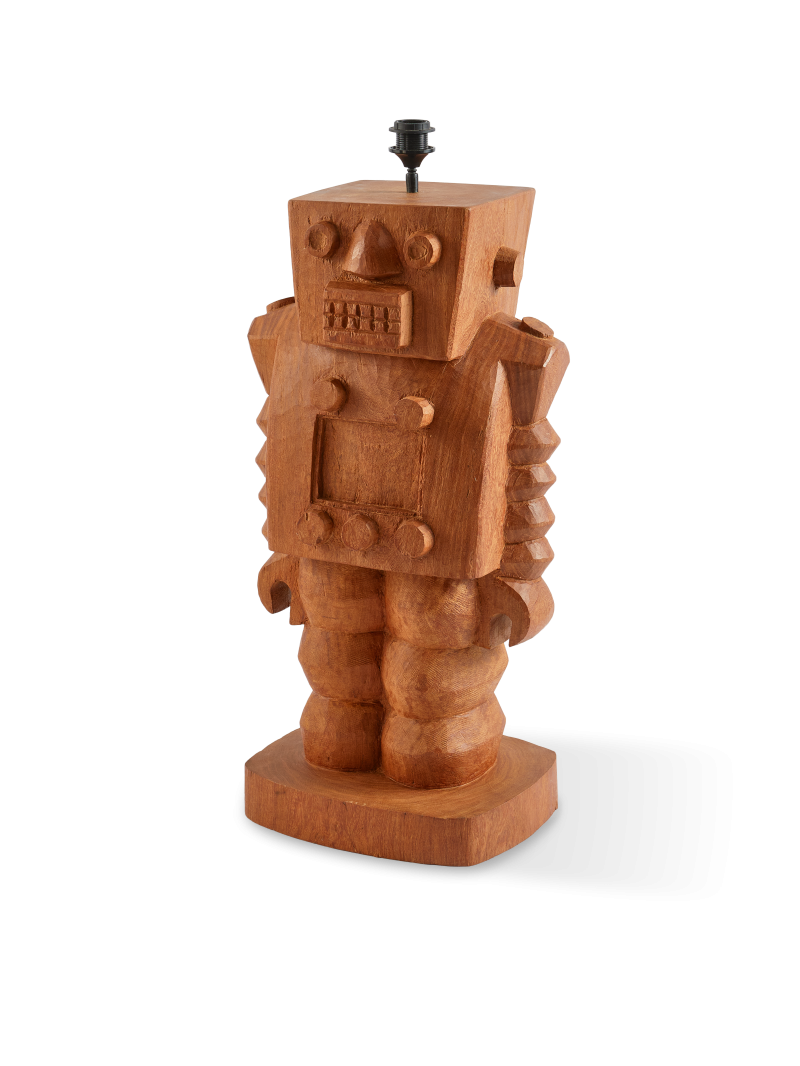 Pols Potten Robot cognac wood lamp base · front view