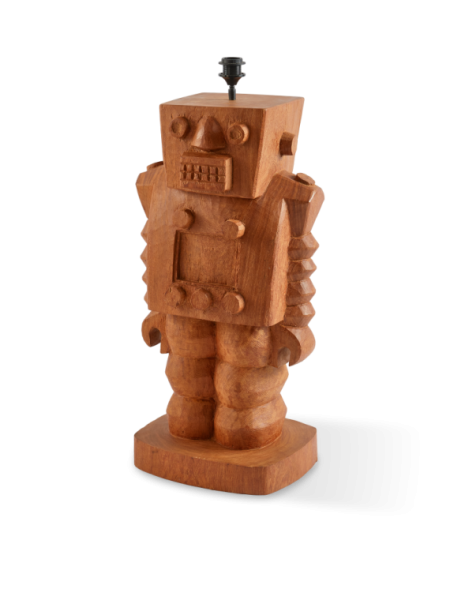 Pols Potten Robot cognac wood lamp base · front view