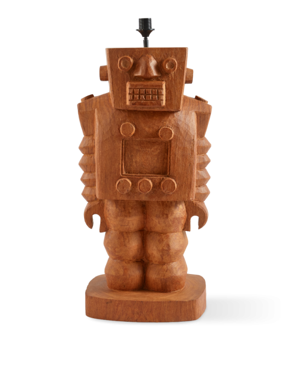 Pols Potten Robot cognac wood lamp base · front view