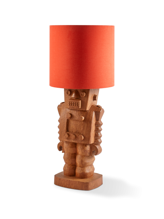 Pols Potten Robot cognac wood lamp base · front view