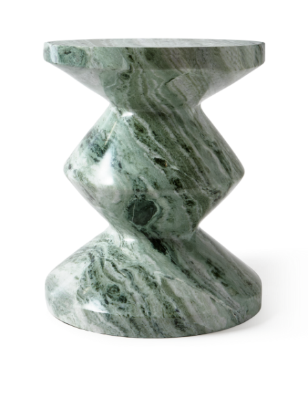 Pols Potten Zig Zag green marble stool · three-quarter view