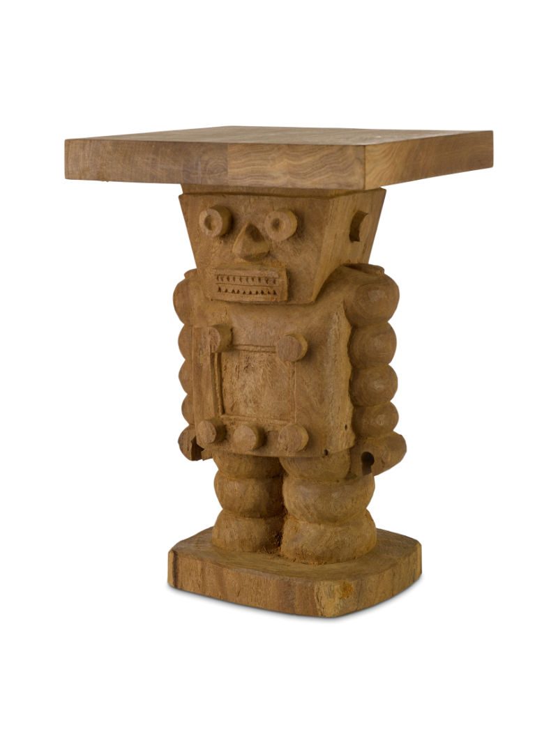 Pols Potten Robot cognac wood side table · front view