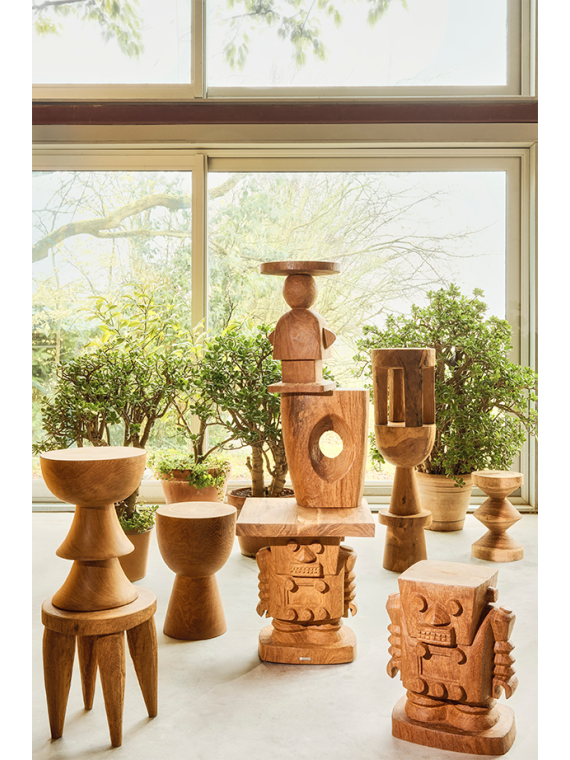 Pols Potten Robot cognac wood side table · front view