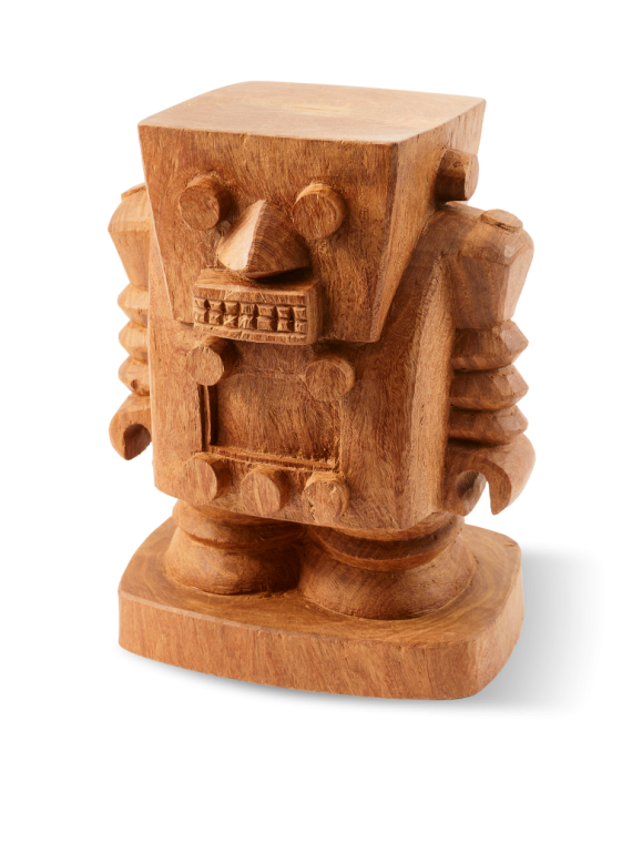 Pols Potten Robot cognac wood stool · front view