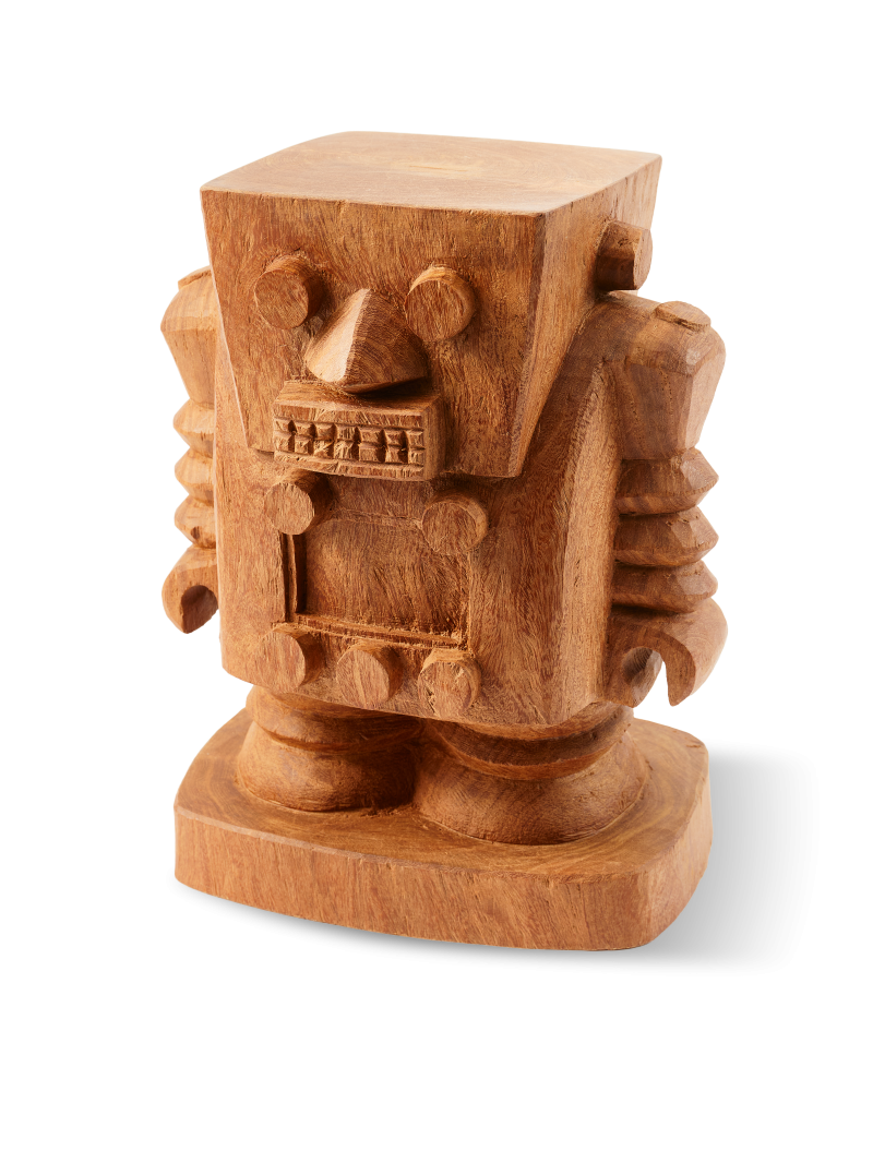 Pols Potten Robot cognac wood stool · front view