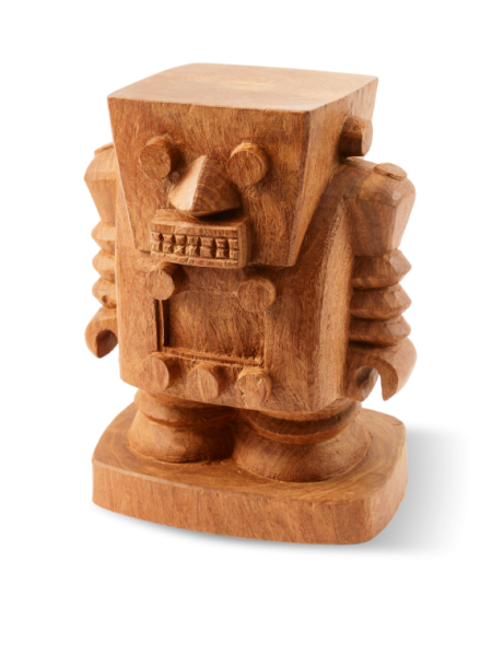 Pols Potten Robot cognac wood stool · front view