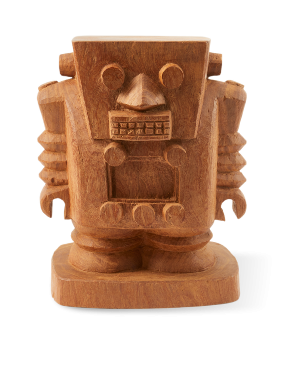 Pols Potten Robot cognac wood stool · front view