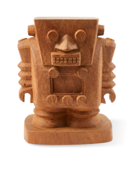 Pols Potten Robot cognac wood stool · three-quarter view
