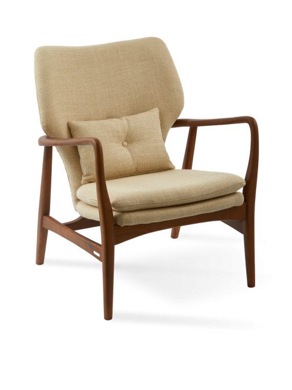 Pols Potten fauteuil en frêne et tissu beige Peggy Smooth · vue de face