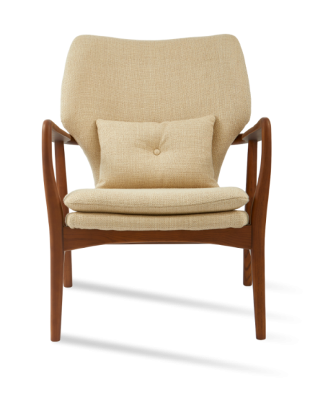 Pols Potten ash and beige fabric armchair Peggy Smooth · three-quarter view