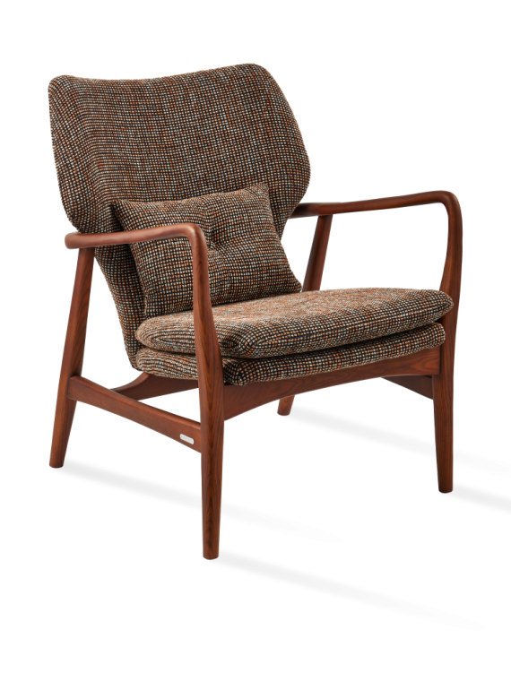 Pols Potten ash and dark brown fabric armchair Peggy Speckled · front view