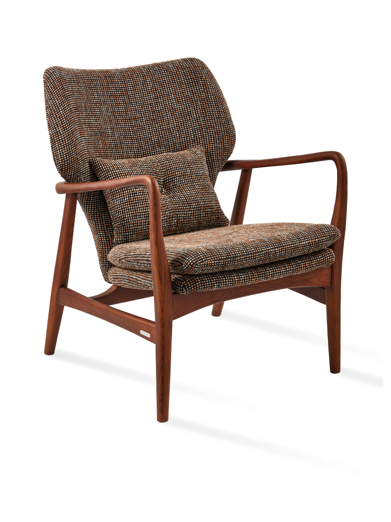 Pols Potten ash and dark brown fabric armchair Peggy Speckled · front view