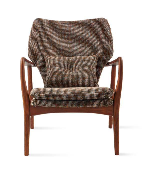 Pols Potten ash and dark brown fabric armchair Peggy Speckled · front view