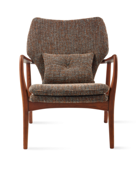 Pols Potten ash and dark brown fabric armchair Peggy Speckled · three-quarter view