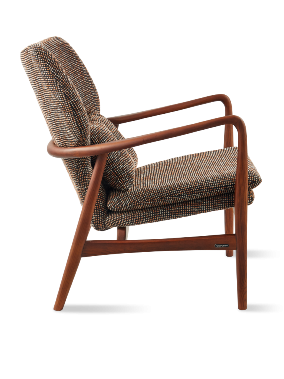 Pols Potten ash and dark brown fabric armchair Peggy Speckled · front view