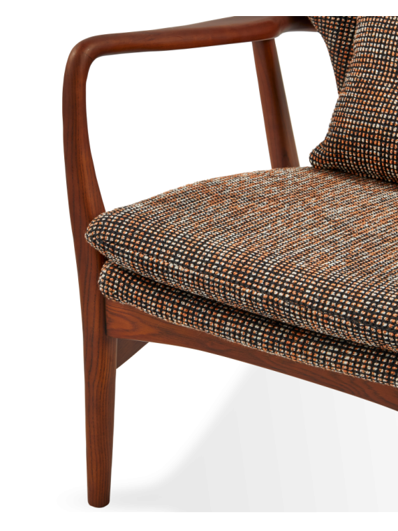 Pols Potten ash and dark brown fabric armchair Peggy Speckled · front view