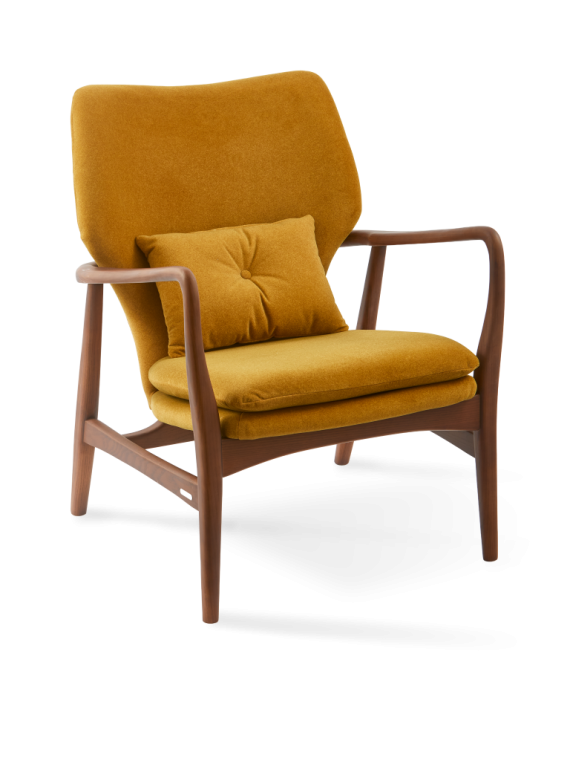 Pols Potten fauteuil en frêne et tissu jaune Peggy Soft · vue de face