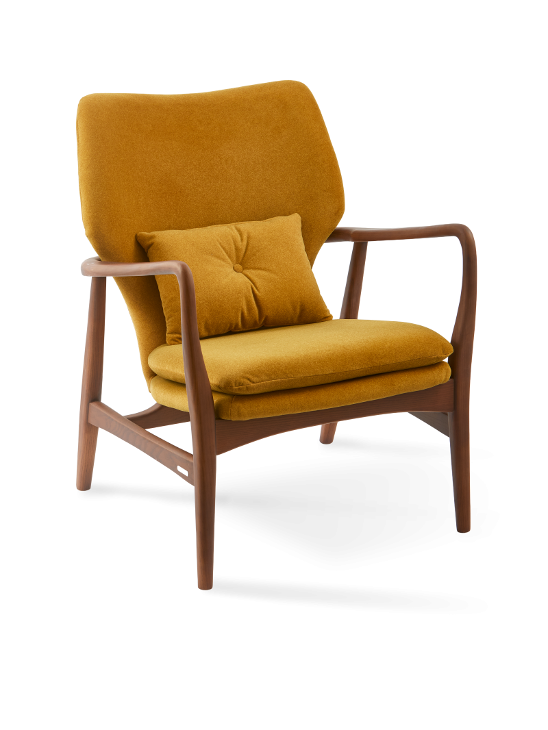 Pols Potten ash and yellow fabric armchair Peggy Soft · front view