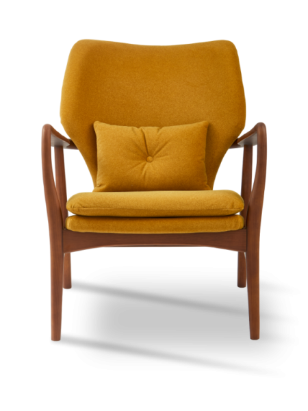 Pols Potten fauteuil en frêne et tissu jaune Peggy Soft · vue de trois quarts
