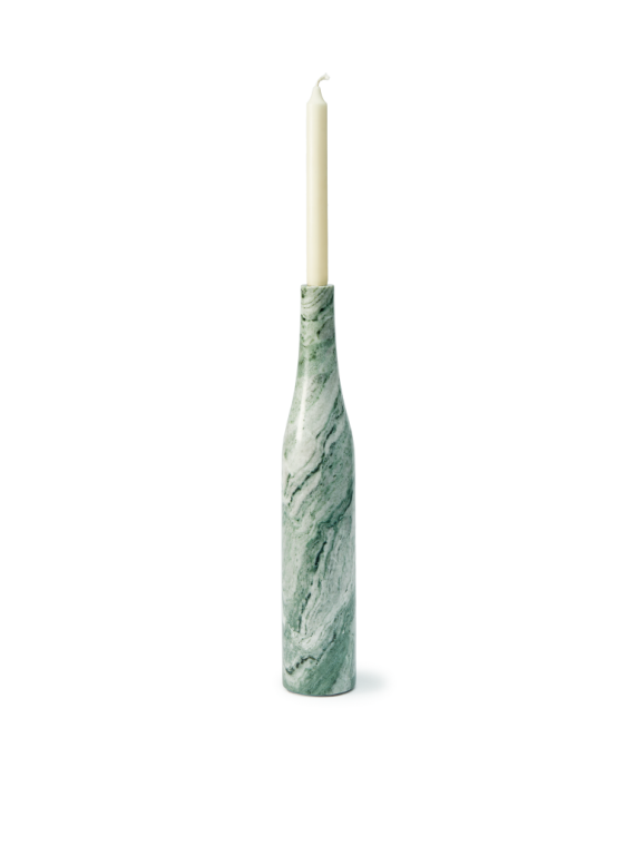 Pols Potten Heritage Bottle Long dark green marble candle holder · front view