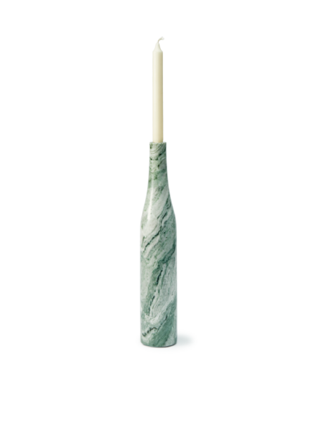 Pols Potten Heritage Bottle Long dark green marble candle holder · three-quarter view