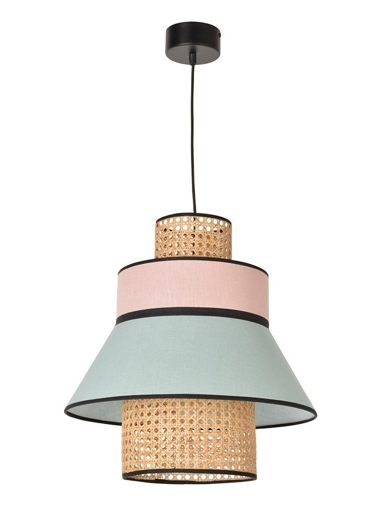 Market Set - Hanging lamp in woven rattan, Singapore ML pink and almond green washed linen