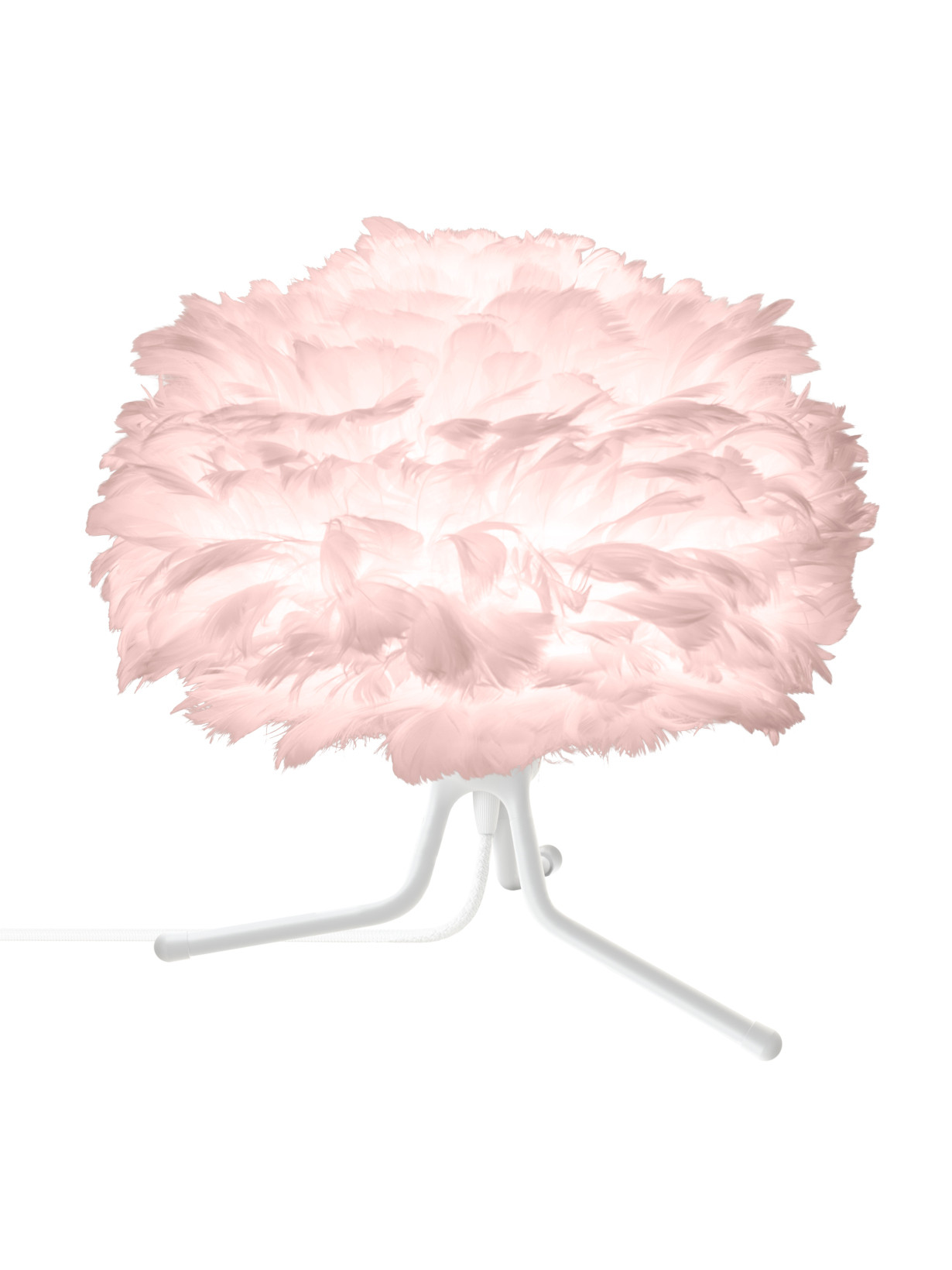 UMAGE - Lampe trépied blanc et plume d'oie rose, Eos mini