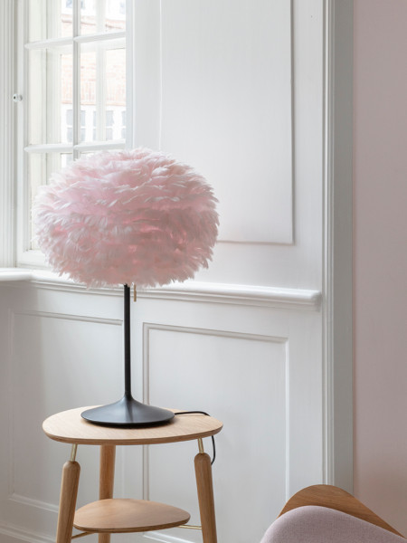 UMAGE - Lamp in goose feather, Eos medium pink and Champagne Table black - MBS Design