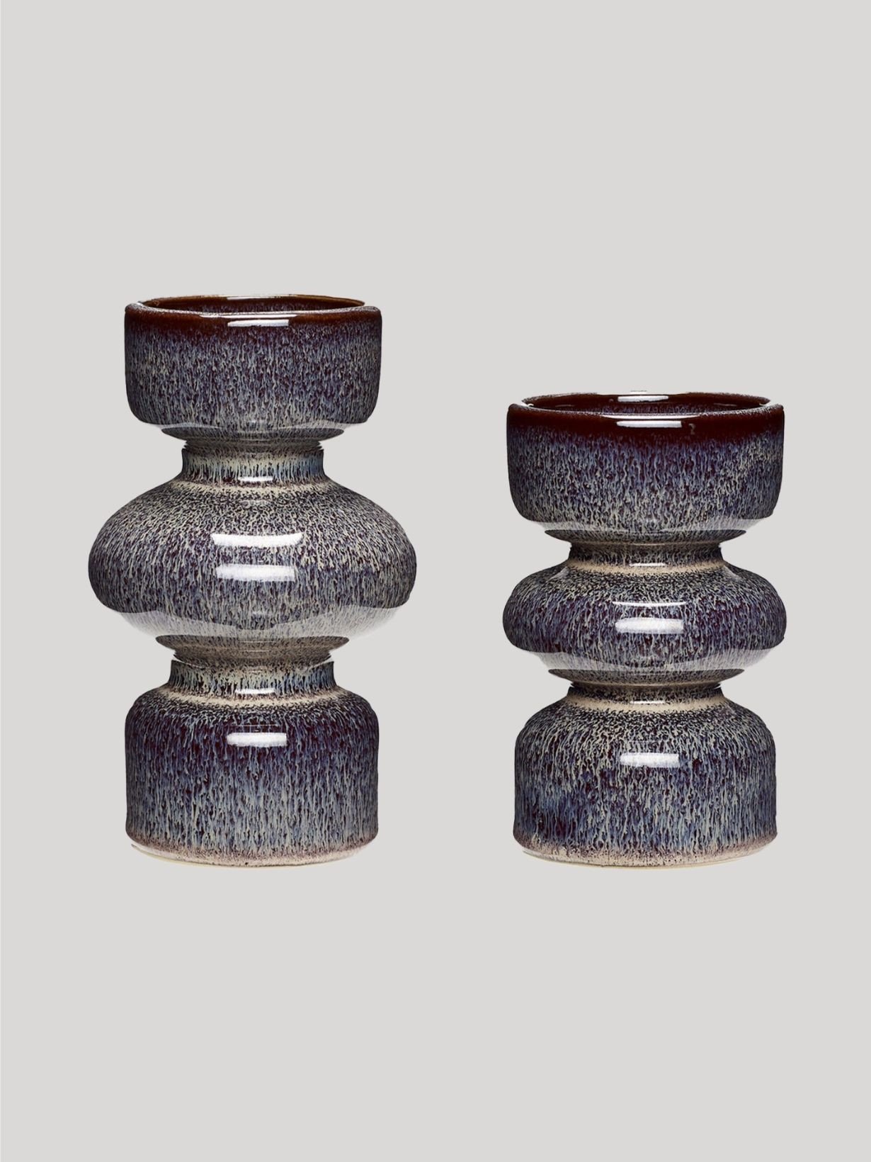 HUBSCH Candleholder ceramic plum s/2 Aage